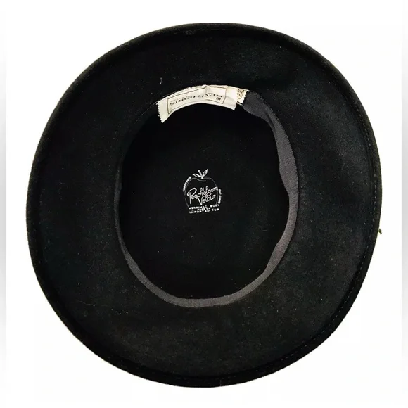 Gene Doris New York Peach Bloom Velour Vintage 1960’s Black Bucket Hat Size 22 Vintage Gene Doris Peachbloom Velour Black Imported Fur  main image 3